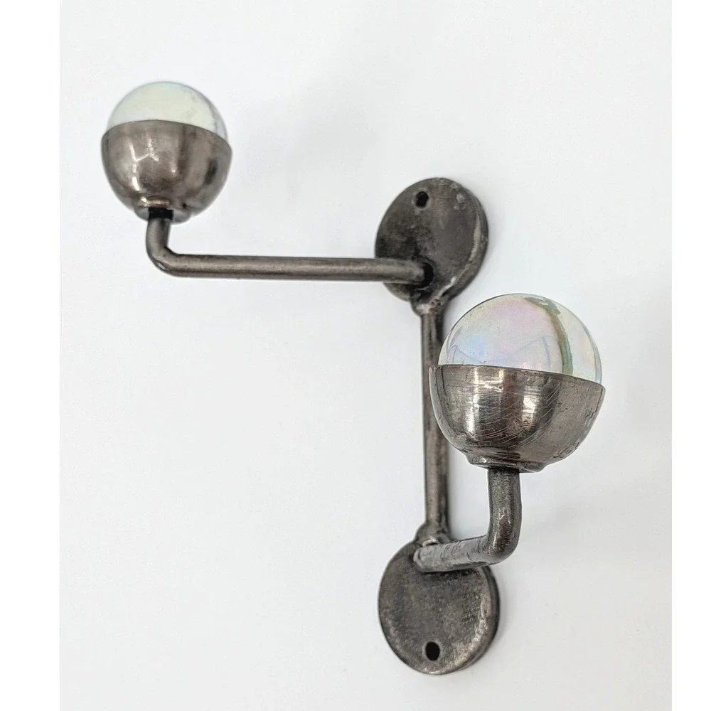Brink Design House Metal Double Wall Hook Iridescent Glass Orbs Handmade Mexico